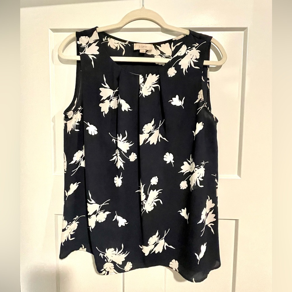 Navy Floral Blouse from Loft Outlet, Size Medium, Sleeveless